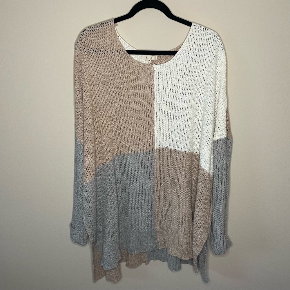 Oversized Neutral Color Block Sweater - image 1